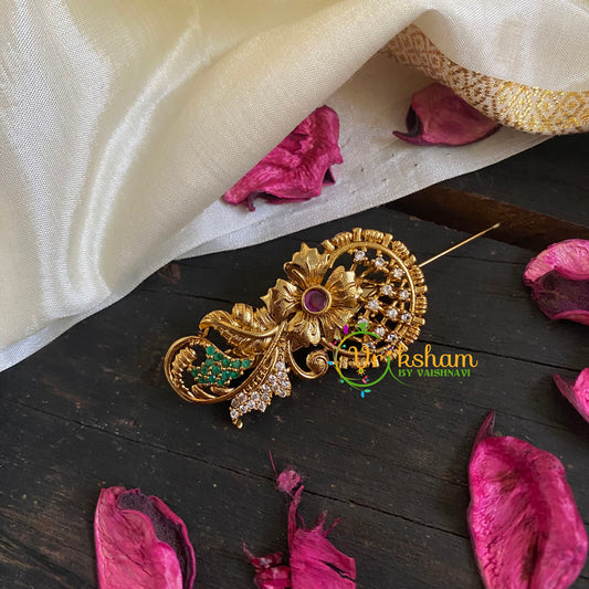 AD Stone Gold Saree Pin -The Filigree Brooch-G5779