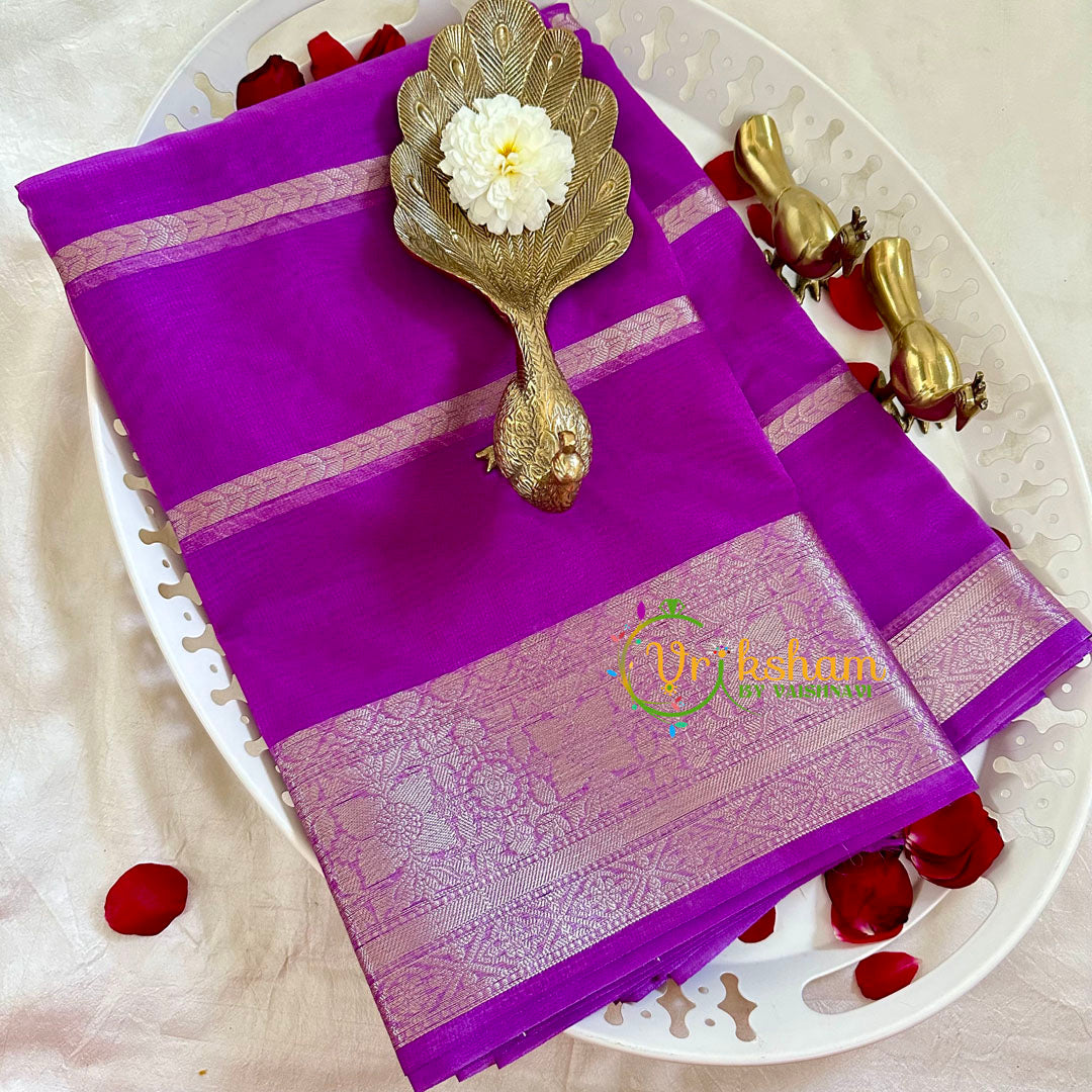 Violet with Silver Banarasi Kora Organza Silk Saree-VS2251