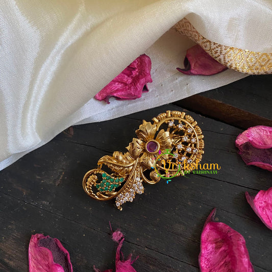 AD Stone Gold Saree Pin -The Filigree Brooch-G5779