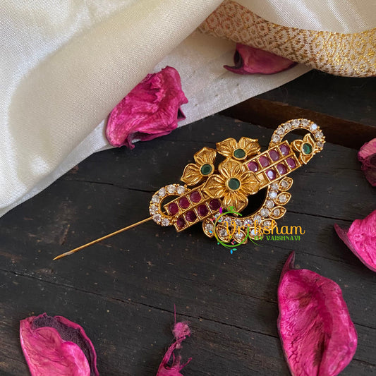 AD Stone Gold Saree Pin -Yazh Brooch-G5782