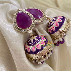 Purple Meenakari Jhumkas-Hand painted-Stone Stud-G8141