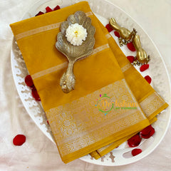 Mustard Yellow with Silver Banarasi Kora Organza Silk Saree-VS2248