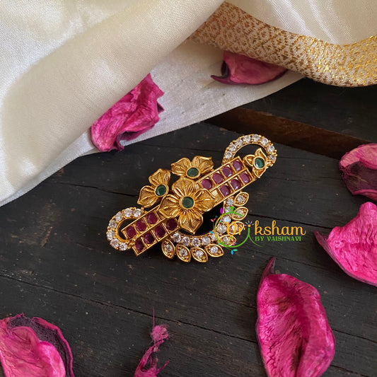 AD Stone Gold Saree Pin -Yazh Brooch-G5782