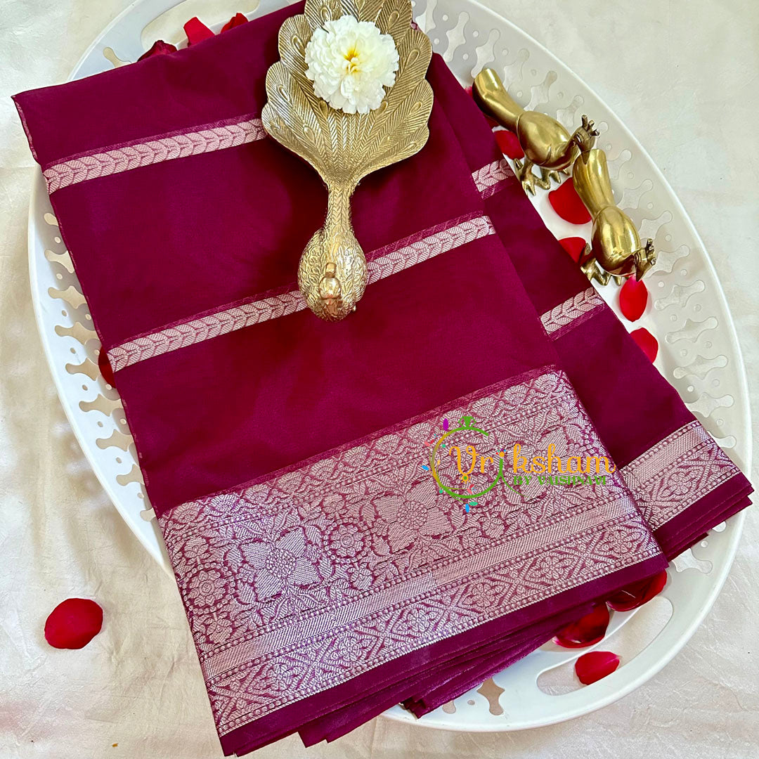 Maroon with Silver Banarasi Kora Organza Silk Saree-VS2247