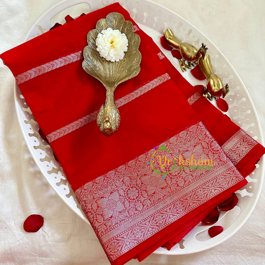 Red with Silver Banarasi Kora Organza Silk Saree-VS2246