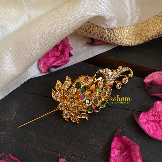 AD Stone Gold Saree Pin -The Fish Brooch-G5786