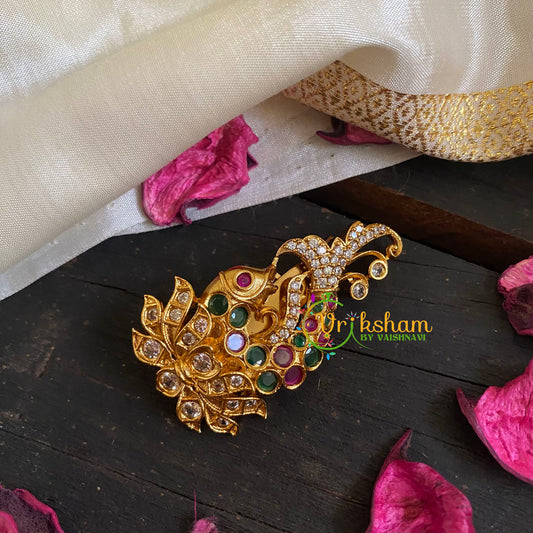 AD Stone Gold Saree Pin -The Fish Brooch-G5786