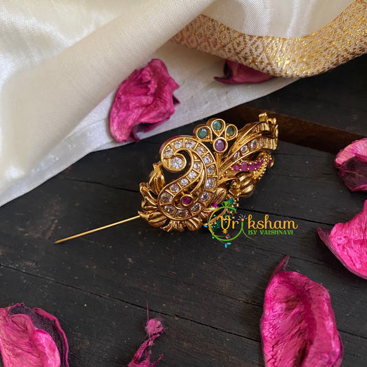 AD Stone Gold Saree Pin - The Paisley Brooch-G5787