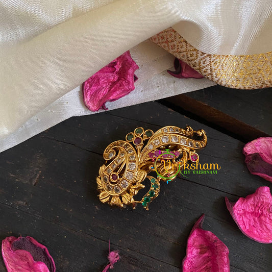 AD Stone Gold Saree Pin - The Paisley Brooch-G5787