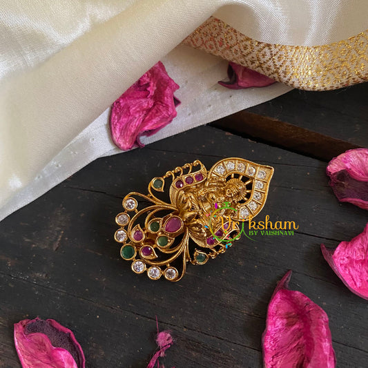 AD Stone Gold Saree Pin -The Lakshmi Brooch-G5788