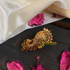 AD Stone Gold Saree Pin - Dotted Peacock Brooch-G5790