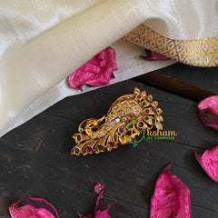 AD Stone Gold Saree Pin - Dotted Peacock Brooch-G5790