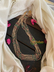 Layered White Beaded Malai with Green and Pastel Pink Beads-G4718