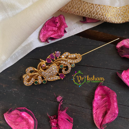 AD Stone Gold Saree Pin -The Peacock Brooch-G5791