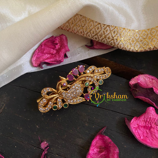 AD Stone Gold Saree Pin -The Peacock Brooch-G5791