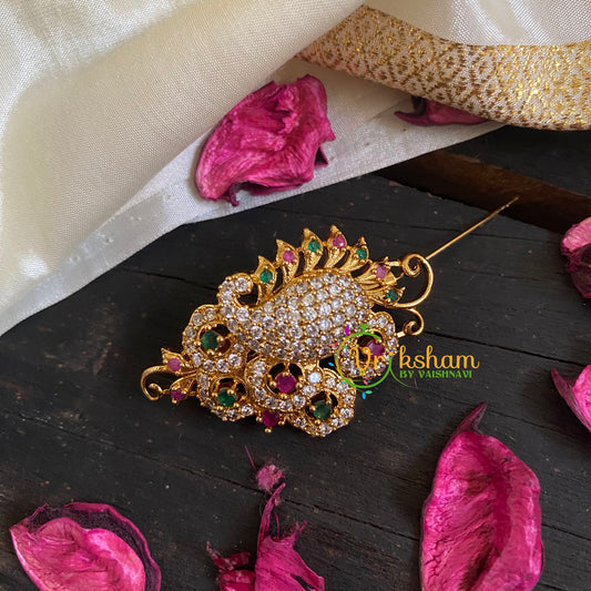 AD Stone Gold Saree Pin - The Paisley Brooch-G5792