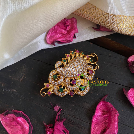 AD Stone Gold Saree Pin - The Paisley Brooch-G5792