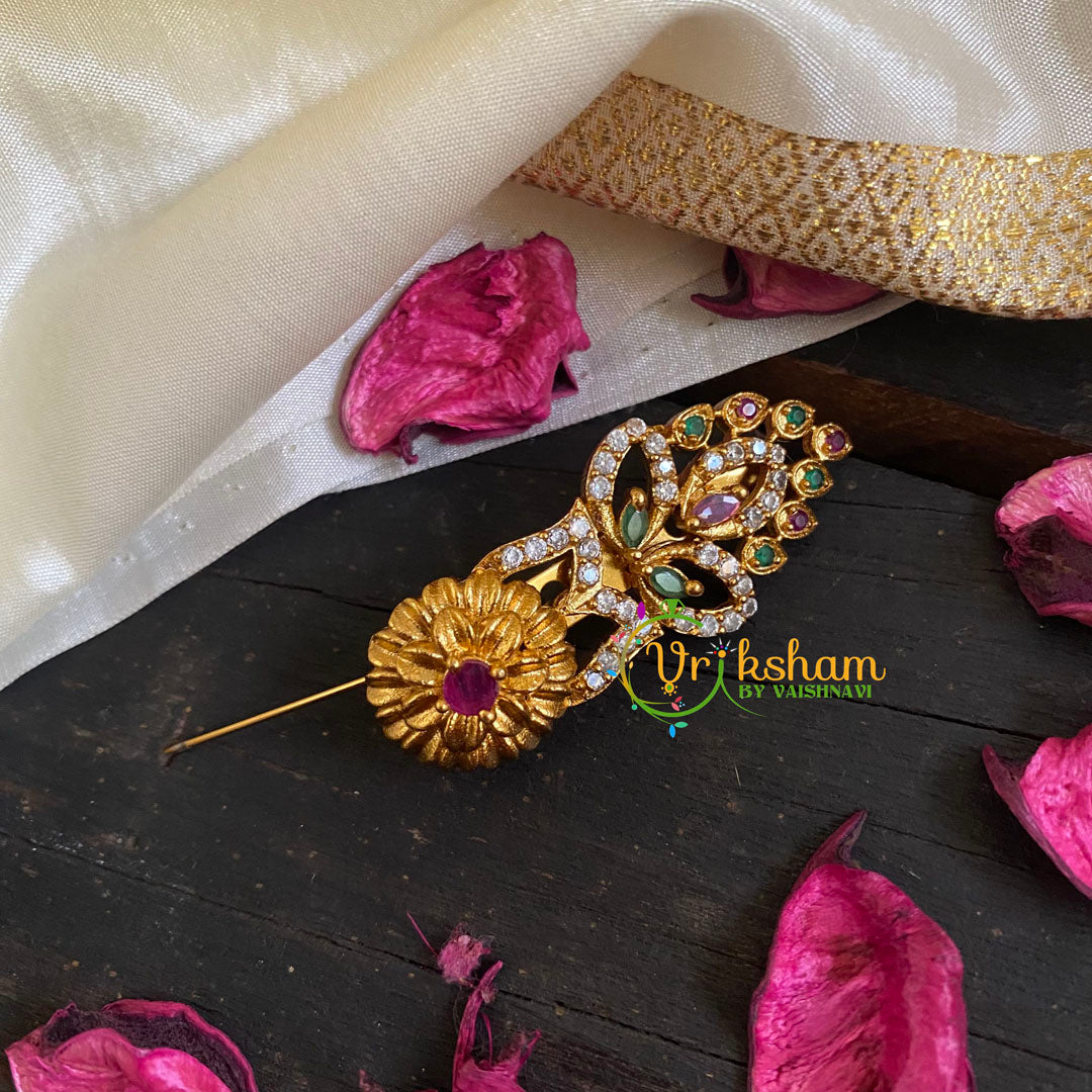 AD Stone Gold Saree Pin -The Feather Brooch-G5793