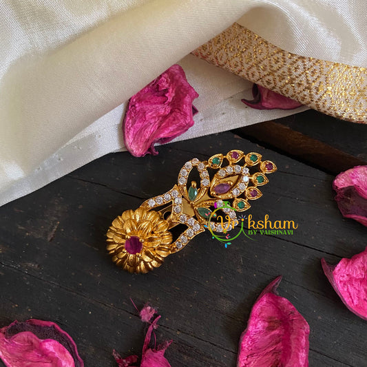 AD Stone Gold Saree Pin -The Feather Brooch-G5793