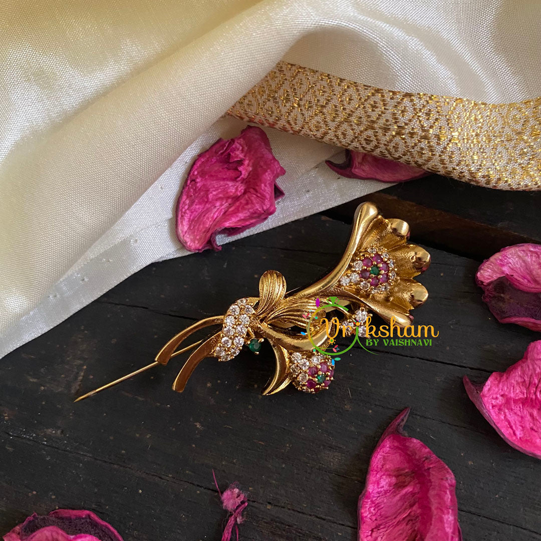 AD Stone Gold Saree Pin -The Bouquet Brooch-G5795