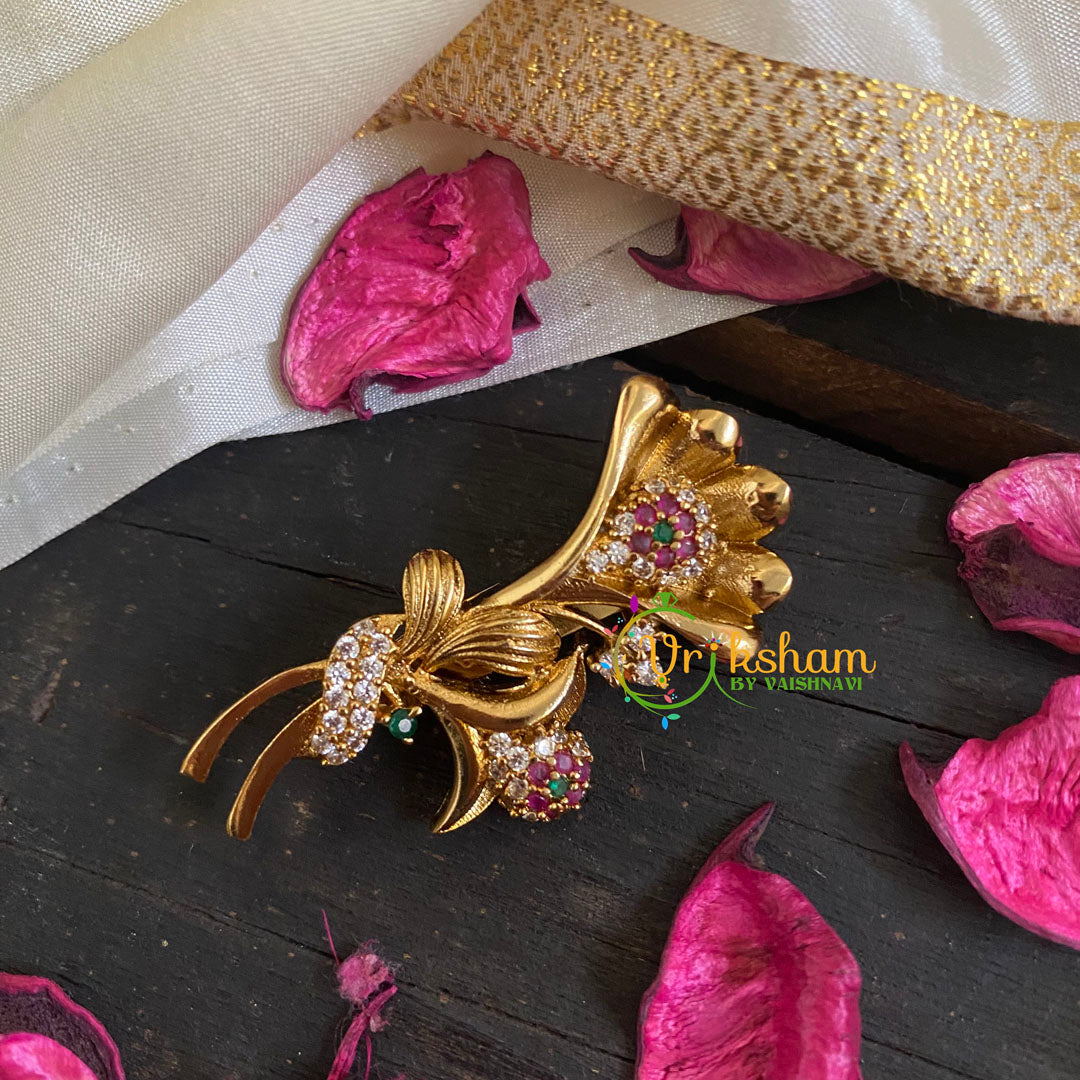 AD Stone Gold Saree Pin –The Bouquet Brooch-G5795 – vrikshamindia