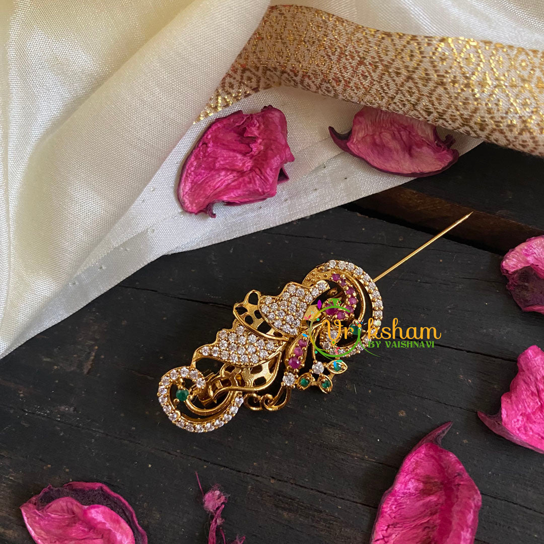 AD Stone Gold Saree Pin -The Wavy Brooch-G5799