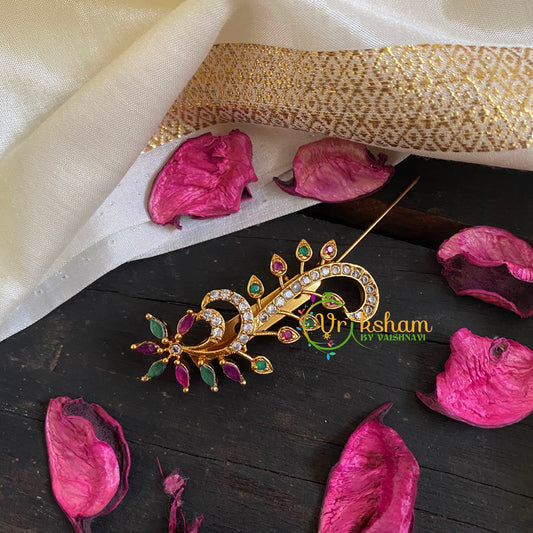 AD Stone Gold Saree Pin -The Mullai Brooch-G5801