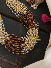 Layered  Pearl White and Red Maroon Beads-G4720