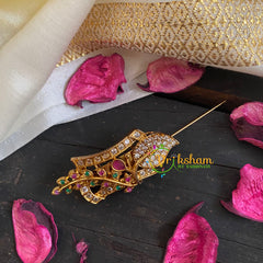 AD Stone Gold Saree Pin -The Leaf Brooch-G5802