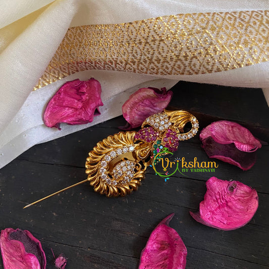 AD Stone Gold Saree Pin -The Fern Brooch-G5803