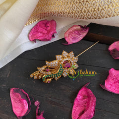 AD Stone Gold Saree Pin -The Uni Floral Brooch-G5804