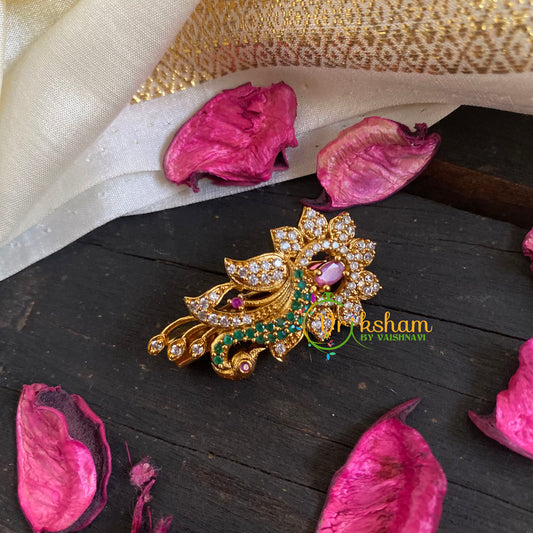 AD Stone Gold Saree Pin -The Uni Floral Brooch-G5804