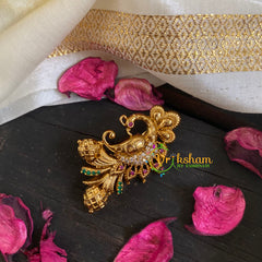 AD Stone Gold Saree Pin -The Turning Peacock Brooch-G5808