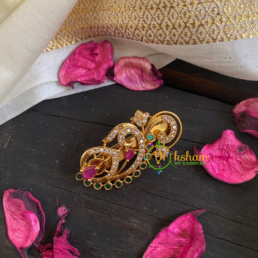 AD Stone Gold Saree Pin -The Blooming Brooch-G5809