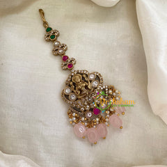 Pink Bead Victorian Diamond Lakshmi Maang Tikka -VV491