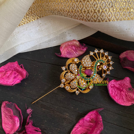 AD Stone Gold Saree Pin -The S Brooch-G5812