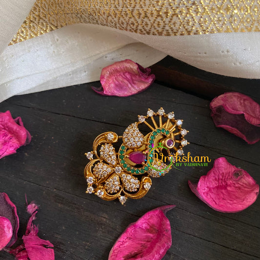 AD Stone Gold Saree Pin -The S Brooch-G5812