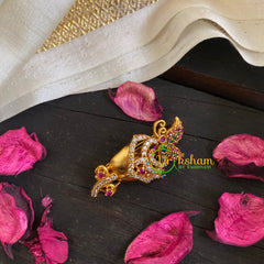 AD Stone Gold Saree Pin -The Single Floral Brooch-G5814