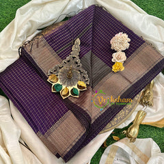 Purple Kattam Maheshwari Silk Cotton Saree -VS1606