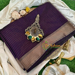 Purple Kattam Maheshwari Silk Cotton Saree -VS1606