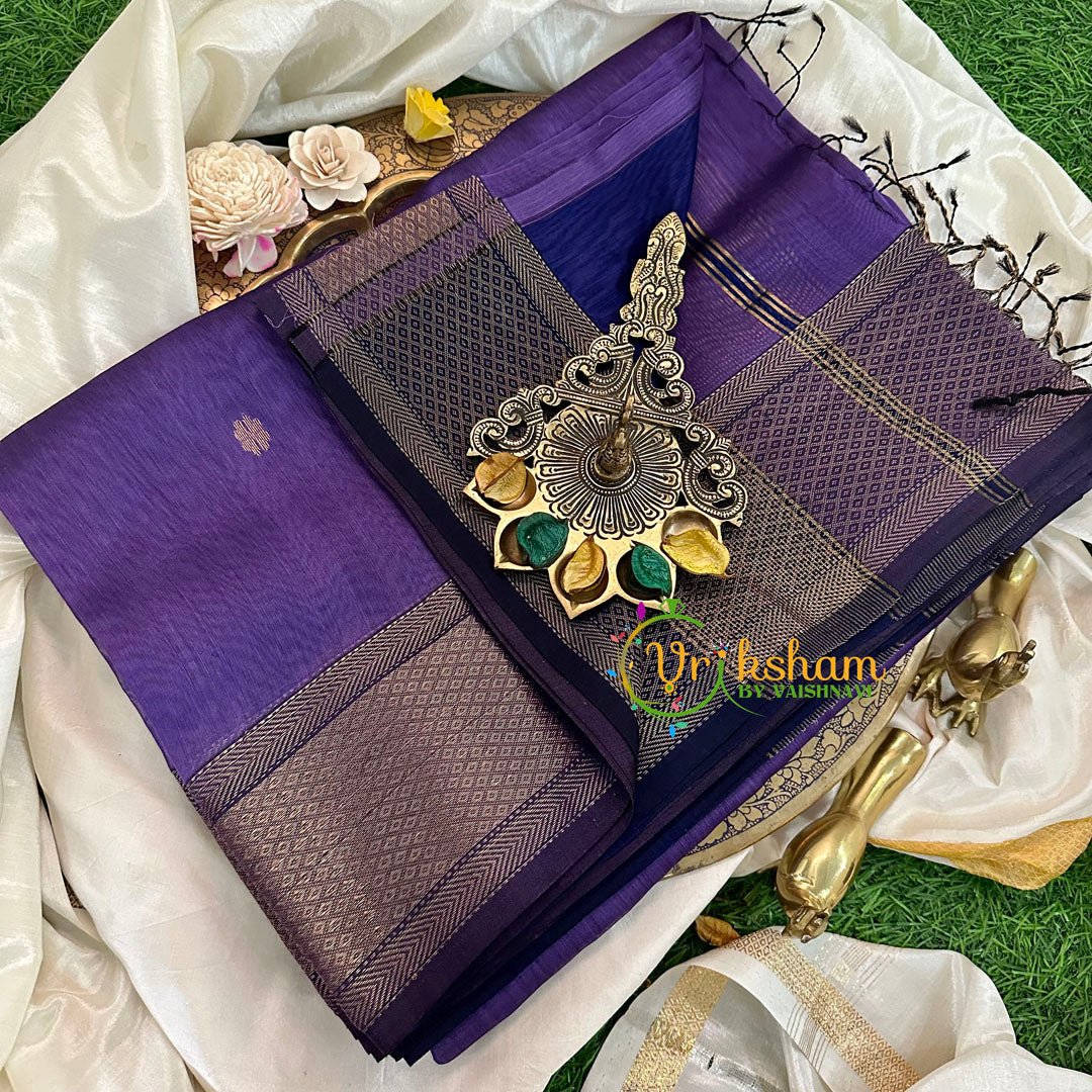 Lavender with Blue Maheshwari Silk Cotton Saree -VS1601