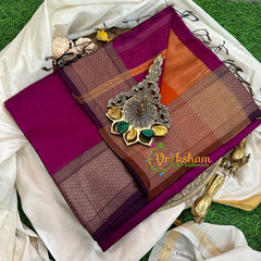 Majenta with Yellowish Orange Maheshwari Silk Cotton Saree -VS1608