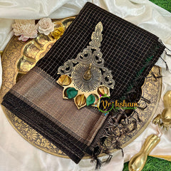 Black Kattam Maheshwari Silk Cotton Saree -VS1607