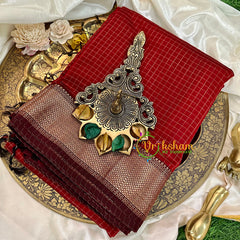 Red Kattam Maheshwari Silk Cotton Saree -VS1604