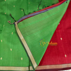 Red with Light Green Maheshwari Silk Cotton Saree -VS1609