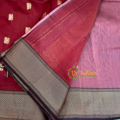 Dark Mauve Pink with Maroon Maheshwari Silk Cotton Saree -VS1613