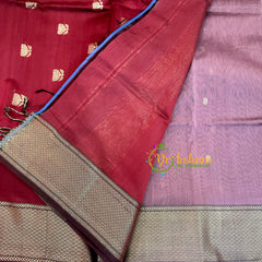 Mauve Pink with Maroon Maheshwari Silk Cotton Saree -VS1602