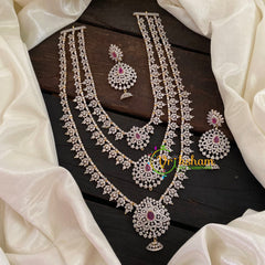 Bridal Layered American Diamond Haram-Red-G6926