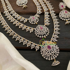 Bridal Layered American Diamond Haram-Red-G6926