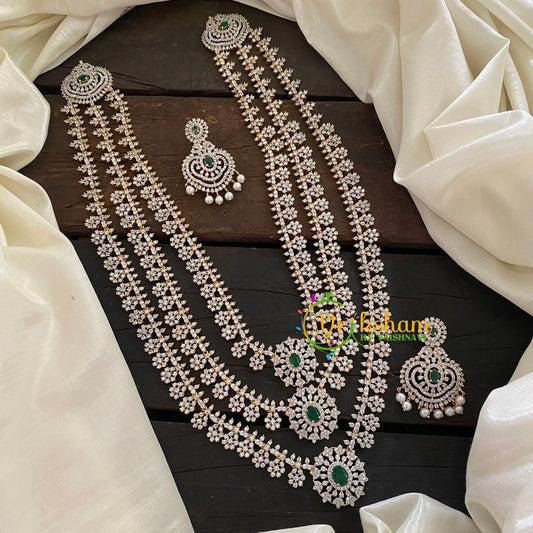 Bridal Layered American Diamond Haram-Green-WHITE TONE-G6962